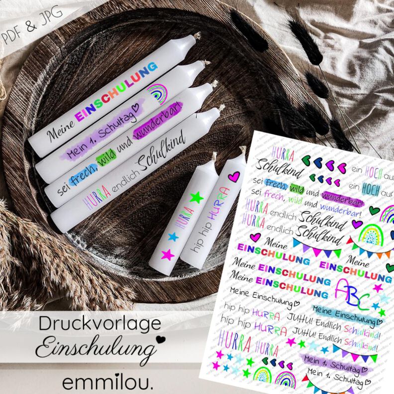 Druckvorlage "Einschulung" Kerzen/Anhänger PDF & JPG image number 1