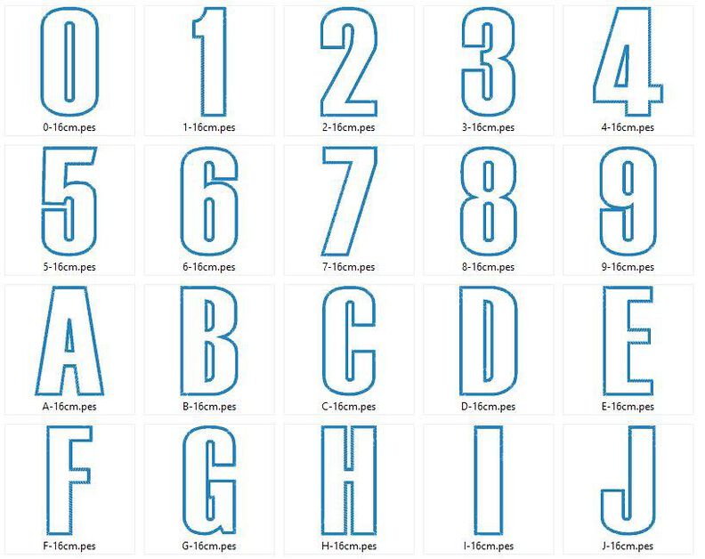 16cm Buchstaben schmal + Zahlen Stickdatei Alphabet Zahl image number 5