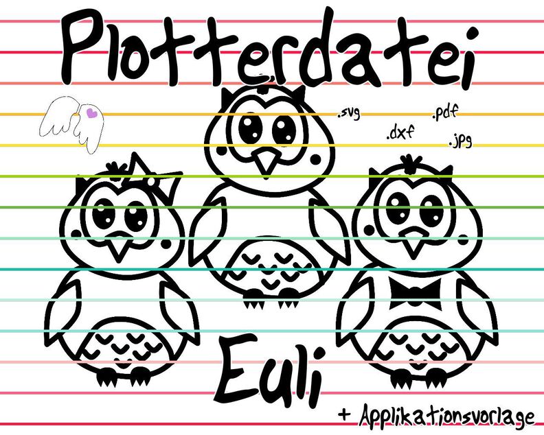 Plotterdatei + Applikationsvorlage Engelinchen Euli Eulen Eulenfamilie image number 1