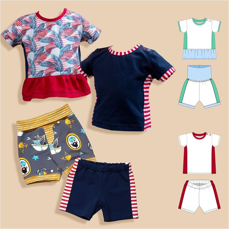 Baby-Set „Lia und Bobby“ – Shirt und Shorts Gr. 56-98, A4+A0 image number 1
