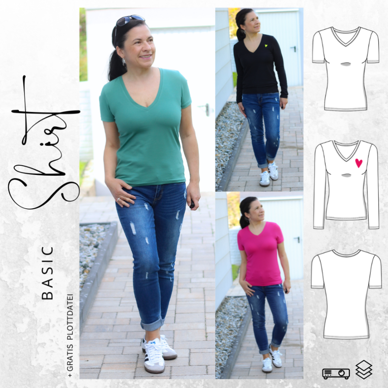 BASIC-SHIRT  Nr. 2 Gr. 32-56 + gratis Plott Schnittmuster image number 1
