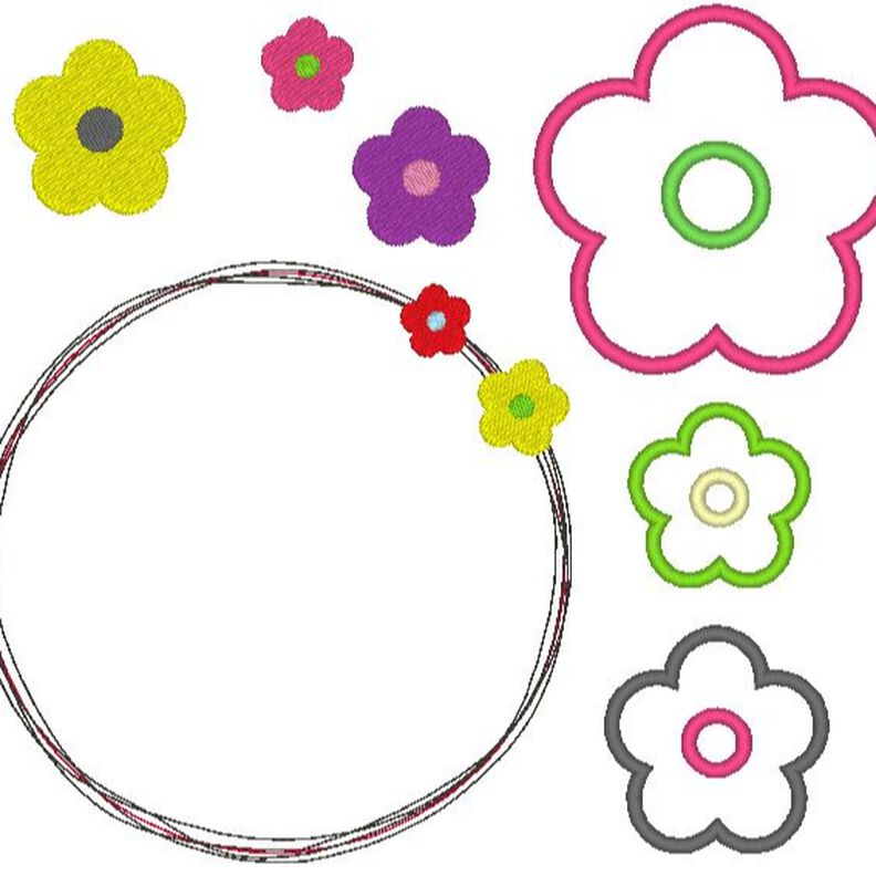 einfache Blumen Stickdatei gefüllt + Appli + doodle Button image number 1