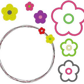 einfache Blumen Stickdatei gefüllt + Appli + doodle Button