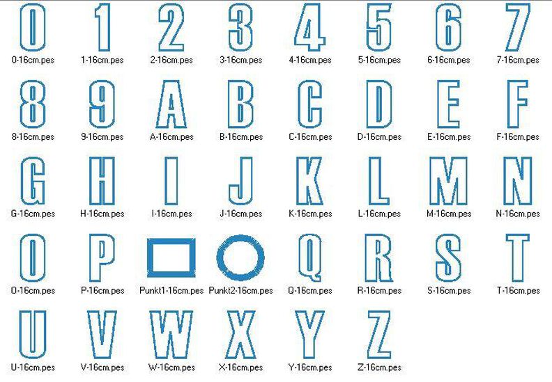 16cm Buchstaben schmal + Zahlen Stickdatei Alphabet Zahl image number 3