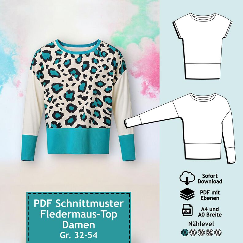 Fledermaus-Oberteil Jette, Gr. 32 bis 54, Schnitt mit Ebenen image number 1