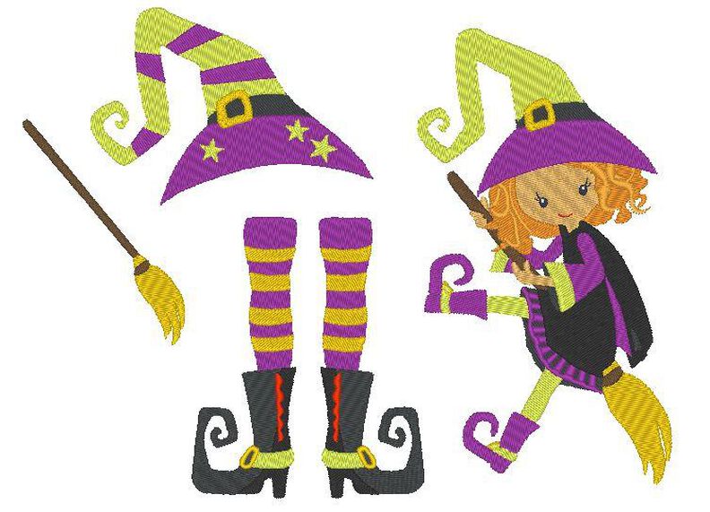 Hexe mit Besen und Hut Stickdatei Fasching image number 2