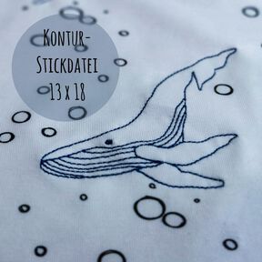 Doodle - Stickdatei gemalter Wal "WALentin" 13 x 18