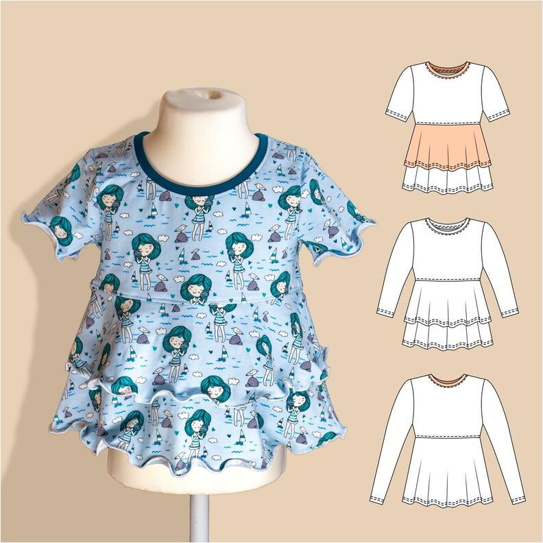 Kinder Jerseyshirt „Leonie“ mit Stufen-Saum Gr 98-164, A4+A0 image number 1