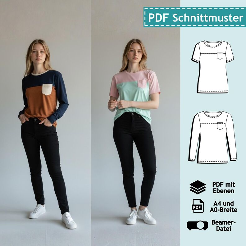 Longsleeve & T-Shirt, Schnitt m. Ebenen, A4, A0+, Beamer image number 1