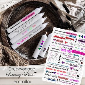 Druckvorlage "FUNNY-LOVE" BUNT Kerzen/Anhänger PDF & JPG