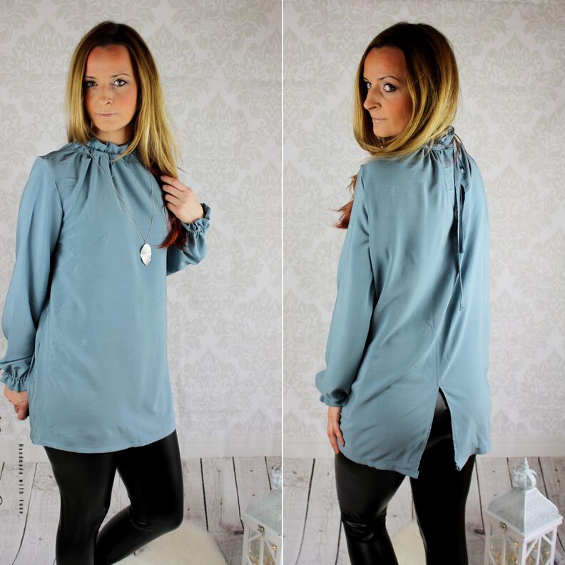 Bluse Stehkragen Schlitz hinten KERAH ♥ Gr. XS-XXL image number 5