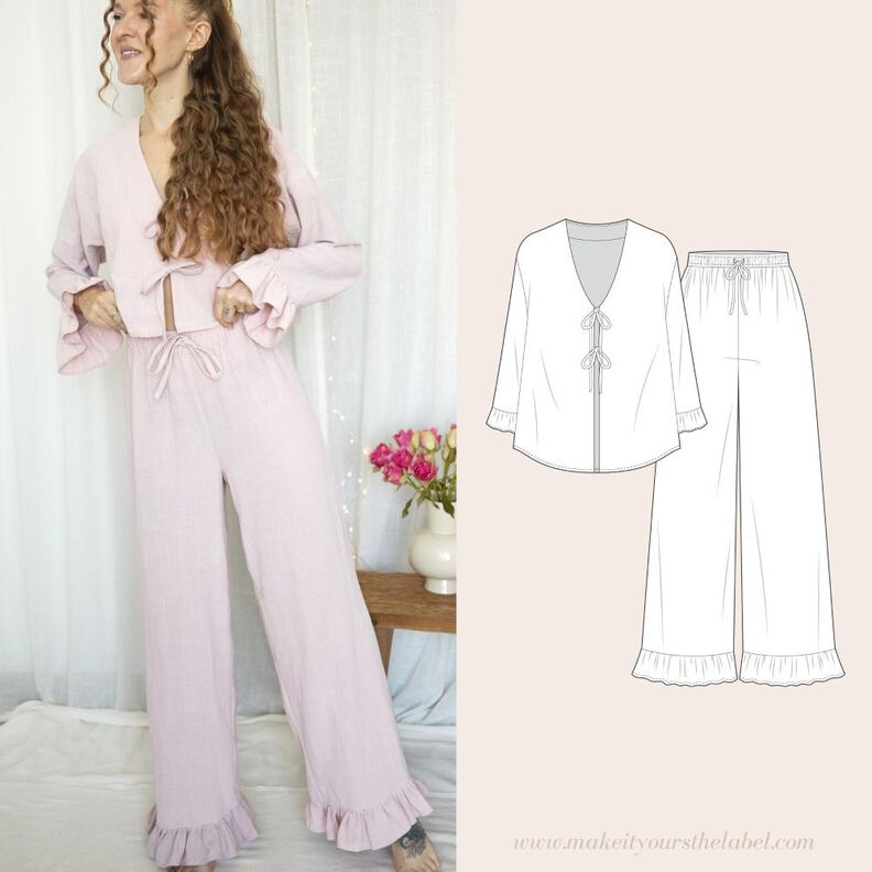 Schlafanzug Bluse und Hose (lang oder kurz) image number 1