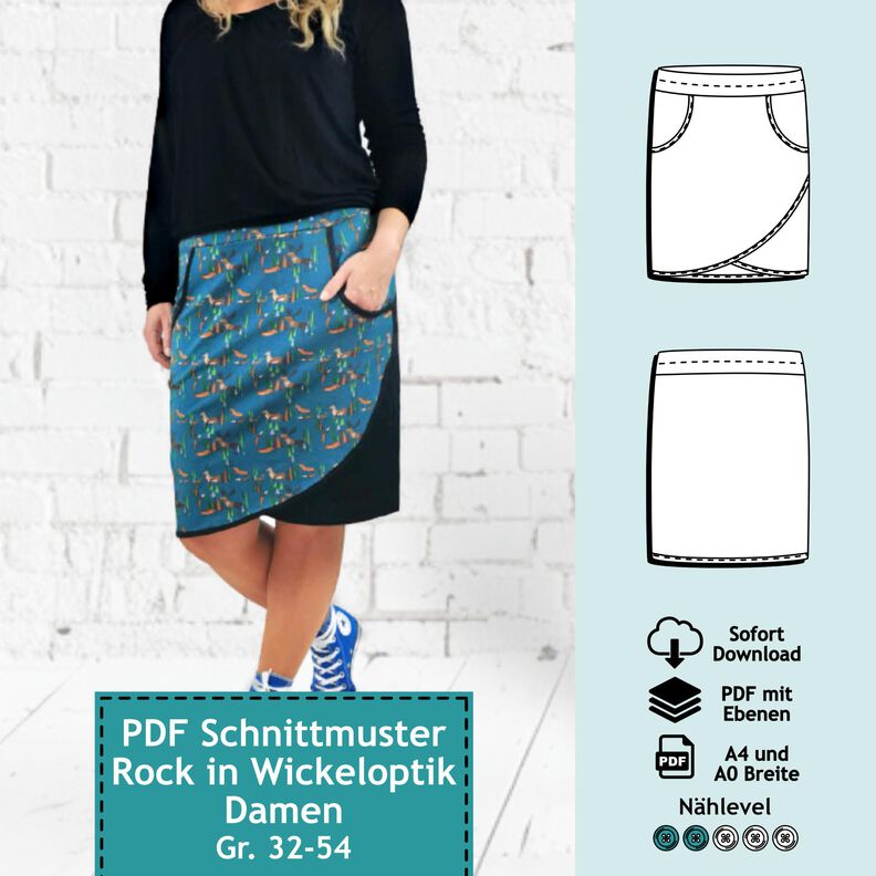 Rock mit Wickeloptik, Gr. 32 - 54, Schnittmuster mit Ebenen image number 1