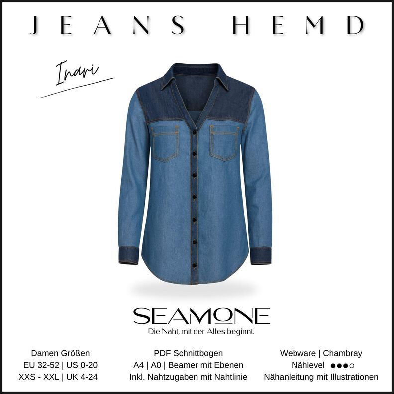 Jeanshemd | Damen Schnittmuster PDF | 32&ndash;52 | Seamone image number 1