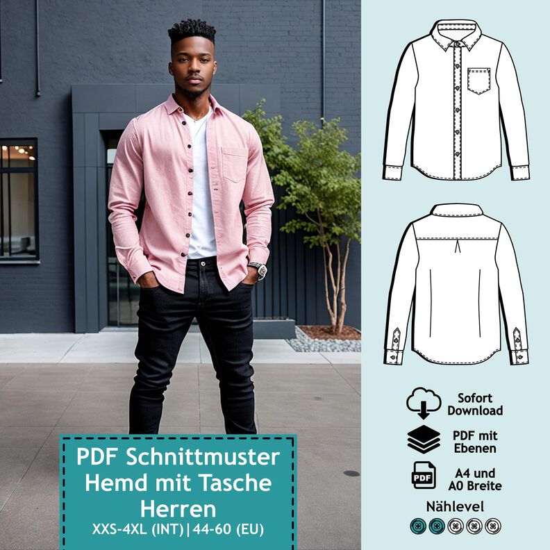 Männer Hemd mit Tasche, XXS-4XL, Schnittmuster mit Ebenen image number 1
