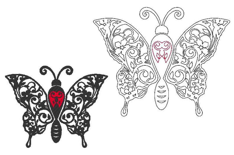 Stickdatei Schmetterling Linie Schnörkel Blumen Silhouette image number 10