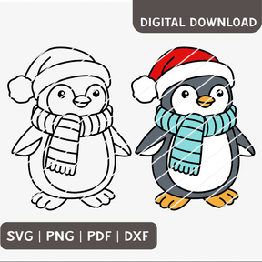 Plotterdatei Pinguin Weihnachten - 2 Varianten SVG PNG DXF