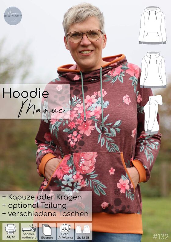 Hoodie Damen Schnittmuster Gr. 32-58 - MANUC #132 image number 3