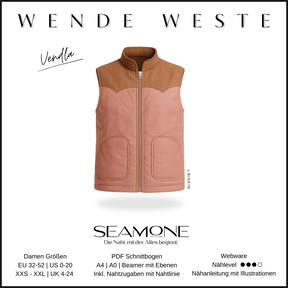 Wendeweste | Damen Schnittmuster PDF | 32&ndash;52 | Seamone