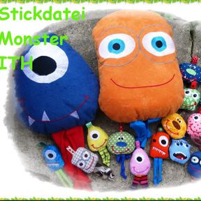 Monster ITH Anh&auml;nger Kissen Stickdatei von 6cm bis 18cm