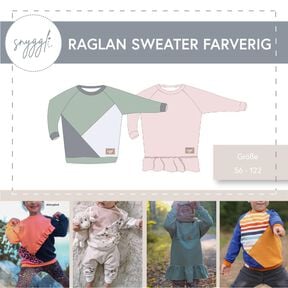 Raglan Sweater Farverig Gr. 56-122, A0, Teilungen