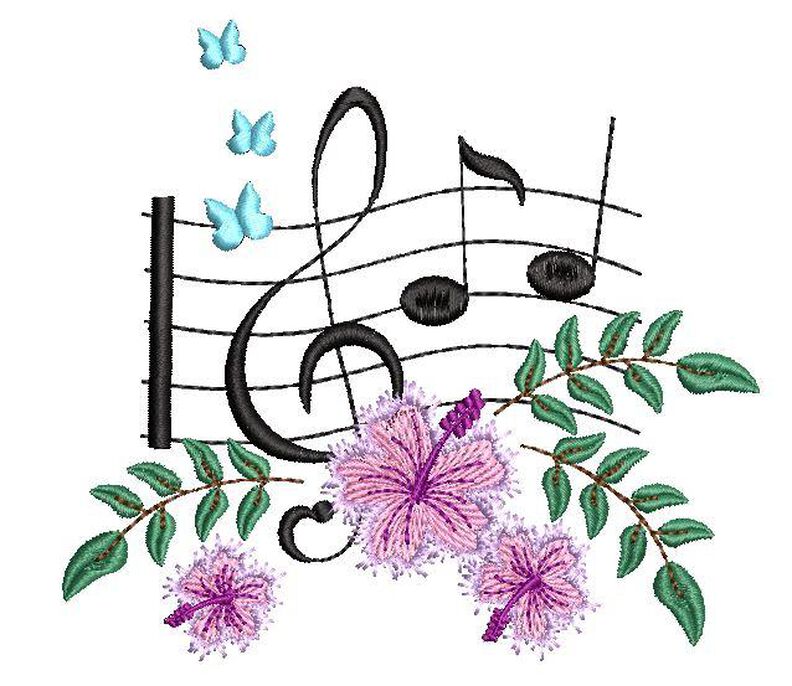 Stickdatei Musik Noten mit Hibiskus SET image number 6
