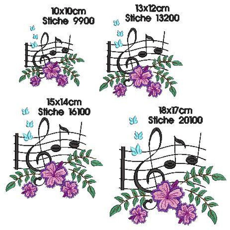 Stickdatei Musik Noten mit Hibiskus SET image number 7