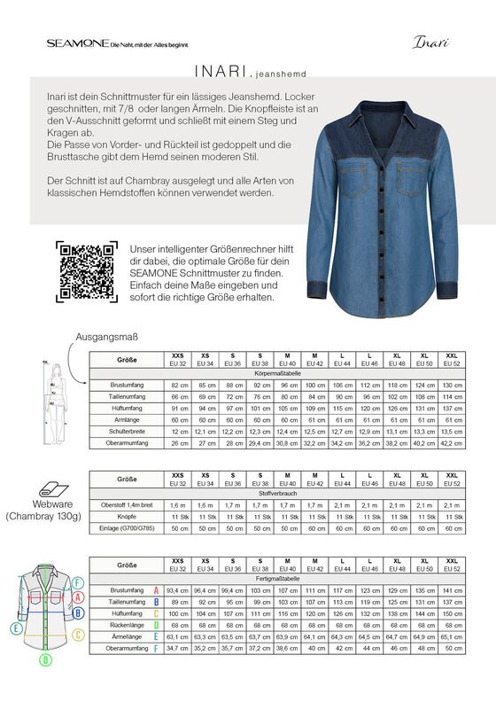 Jeanshemd | Damen Schnittmuster PDF | 32&ndash;52 | Seamone image number 2