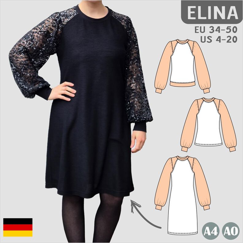 Elina – Raglanpullover, Longshirt oder Kleid, BU 80-116 image number 1