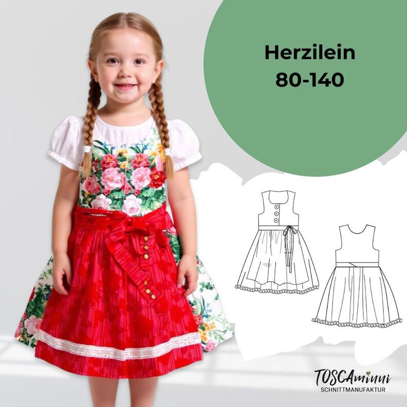 Schnittmuster Dirndl Herzilein Gr. 80-140 A4 / A0-Datei image number 1