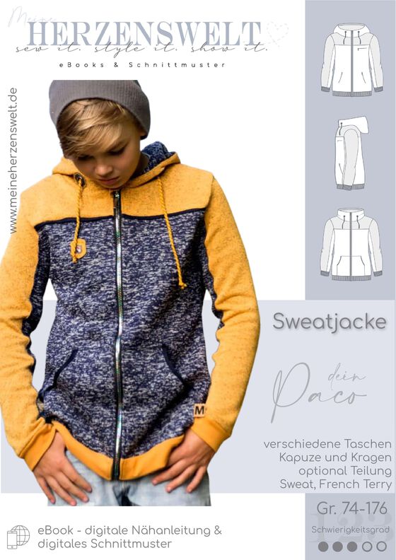 Sweatjacke Kinder Schnittmuster Gr. 74-176 - Paco #123 image number 2