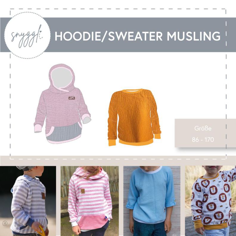Musselin Hoodie Sweater Musling Gr. 86-170, Leinen, A4 + A0 image number 1
