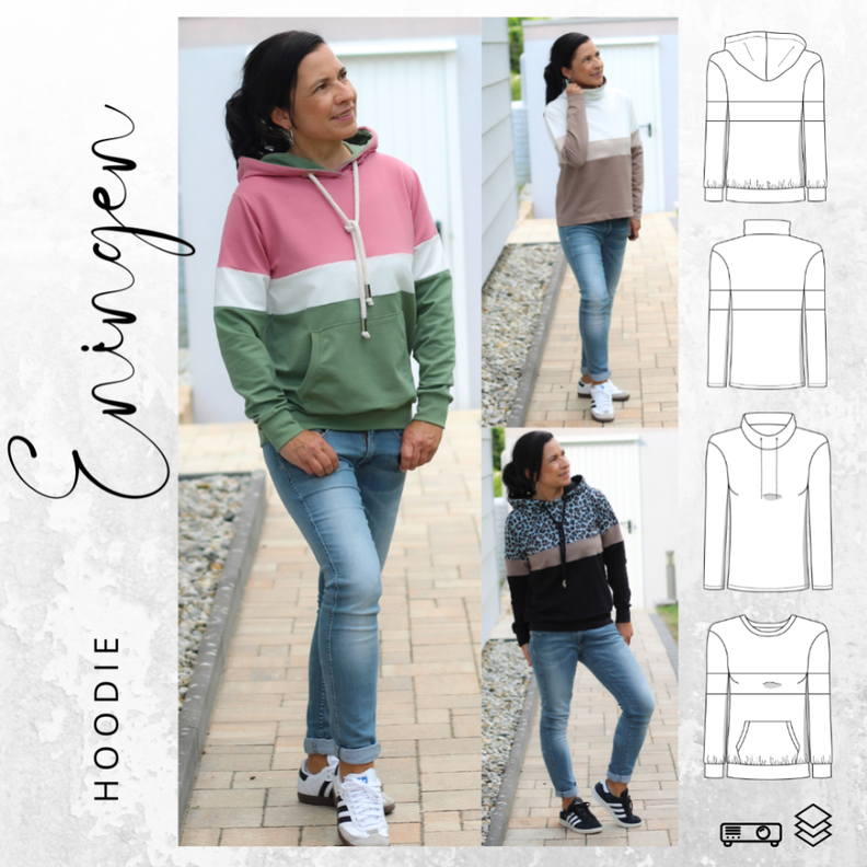 Colorblocking Hoodie ENINGEN Gr. 34-56 Ebook Schnittmuster image number 1