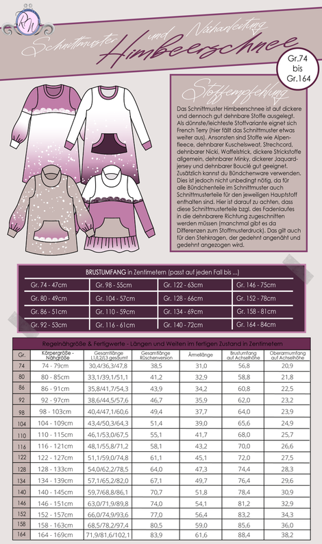 Schnittmuster Himbeerschnee Kuschelkleid Gr. 74 bis 164 image number 2