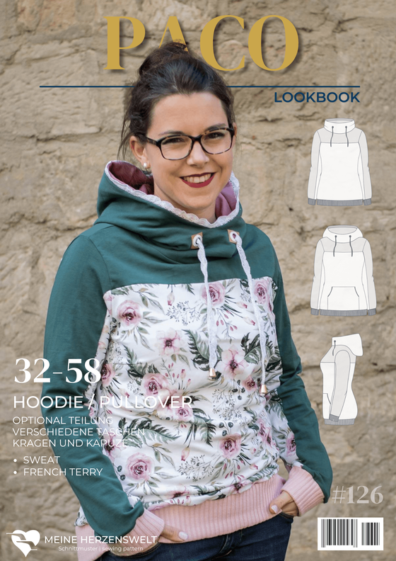 Hoodie Pullover Damen Schnittmuster Gr. 32-58 - Paco #126 image number 10