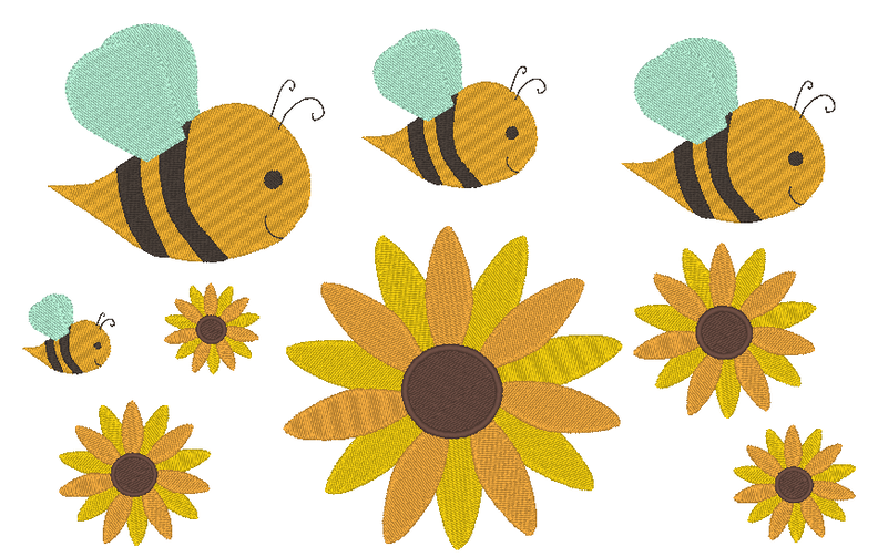Stickdatei - Biene Bienchen Hummel mit Blumen image number 2