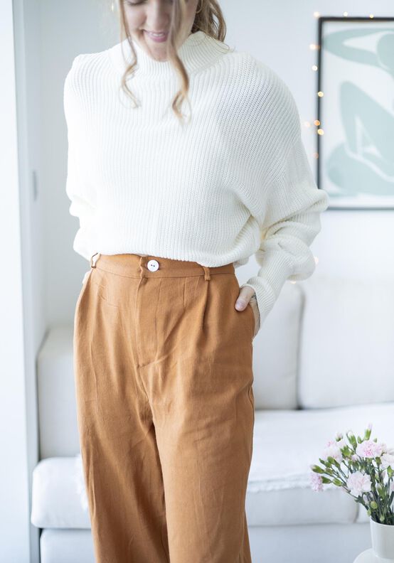 High waist Stoffhose mit weiten Beinen image number 5