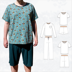 Pyjama Schlafanzug für Herren, Shirt und Hose Gr 44-60 A4+A0