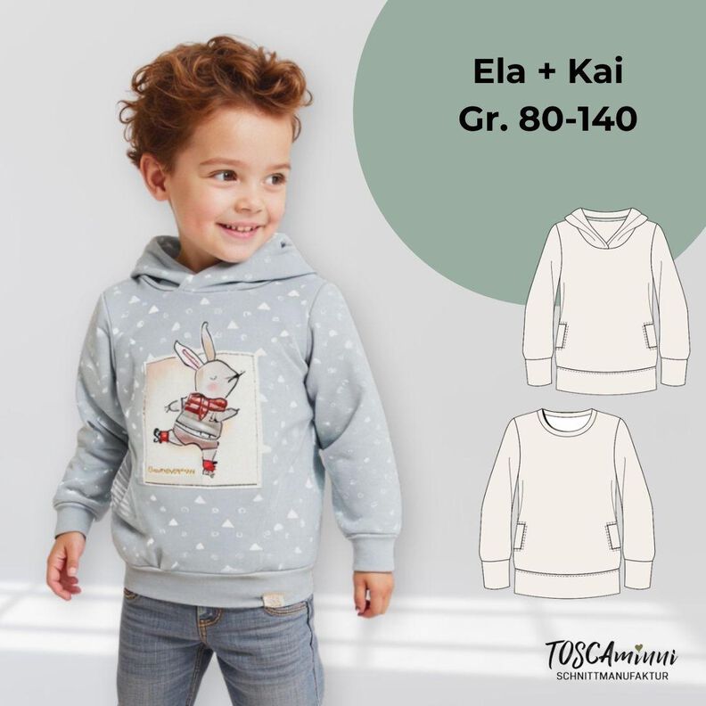 Schnittmuster Kinder Hoodie Ela+Kai Gr. 80-140 image number 1