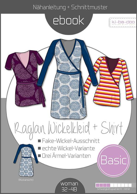Ebook/Nähanleitung Basic Raglan Wickelkleid/-Shirt Damen Gr. 32-48 image number 1