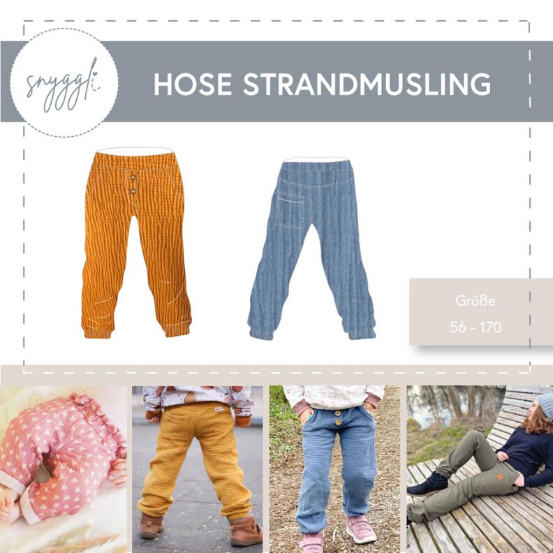 Musselin Hose Strandmusling Gr. 56-170, Leinen, A0, Kombi image number 1