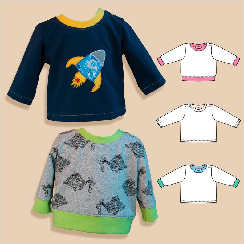 Baby Pullover „Jojo“ Knopfleiste und Bündchen Gr 56-98 A4+A1 image number 1