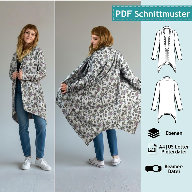 Sweat Cardigan, Gr. 32-54, Schnitt m. Ebenen A4, A0+, Beamer image number 1