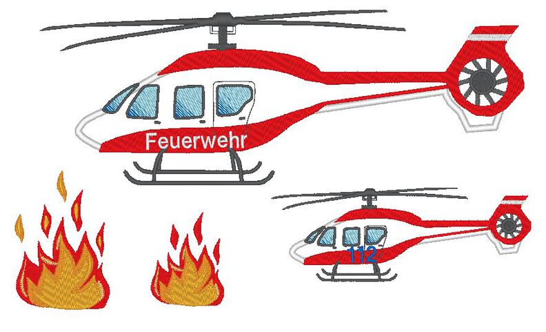 Feuerwehr Hubschrauber inkl. Kissen ITH Stickdatei image number 6