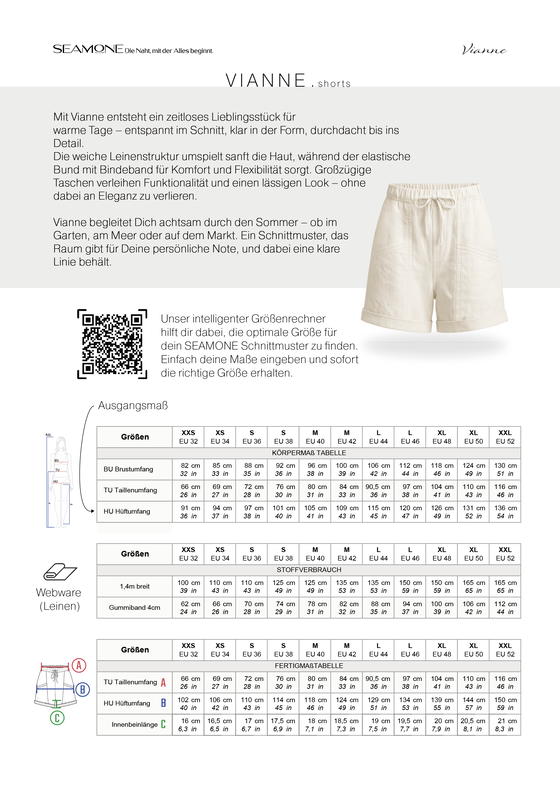 Kurze Hose | Damen Schnittmuster PDF | 32–52 | Seamone image number 3