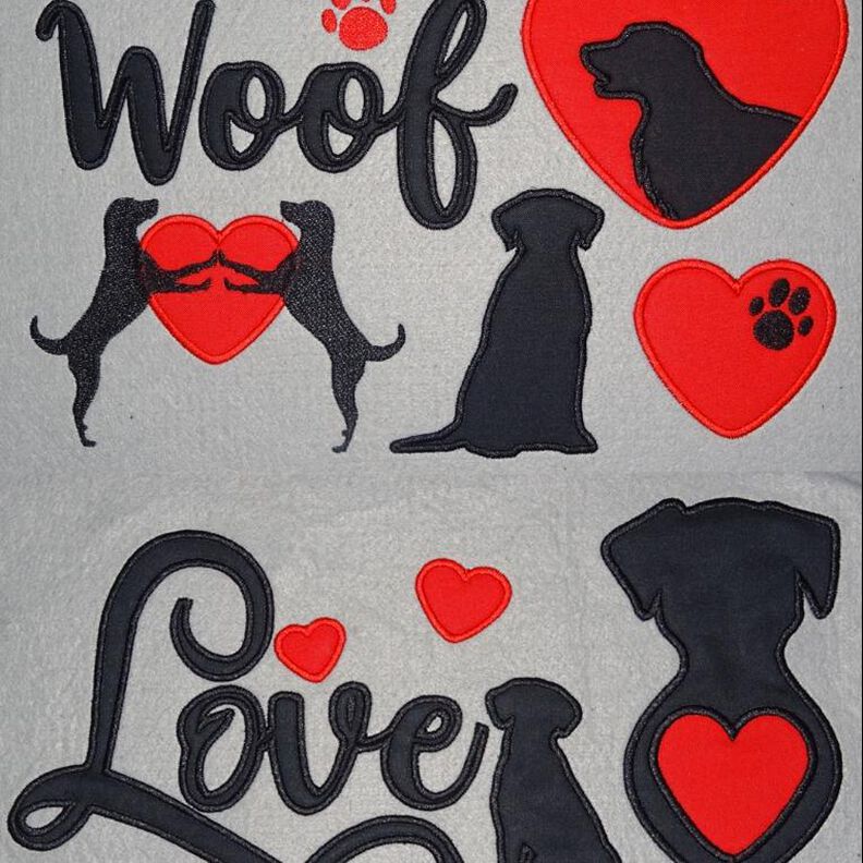 Hunde Liebe Silhouette f&uuml;r Stoffapplikation Stickdatei Herz image number 1