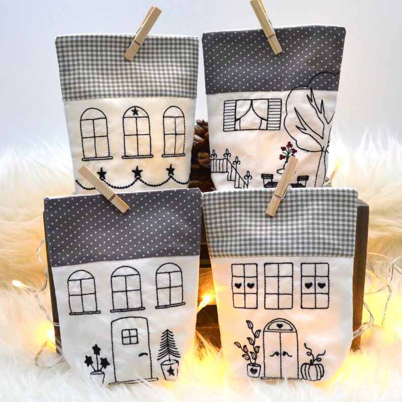 Lichterbeutel 15x22cm Stickdatei Haus Häuser SET ITH image number 1