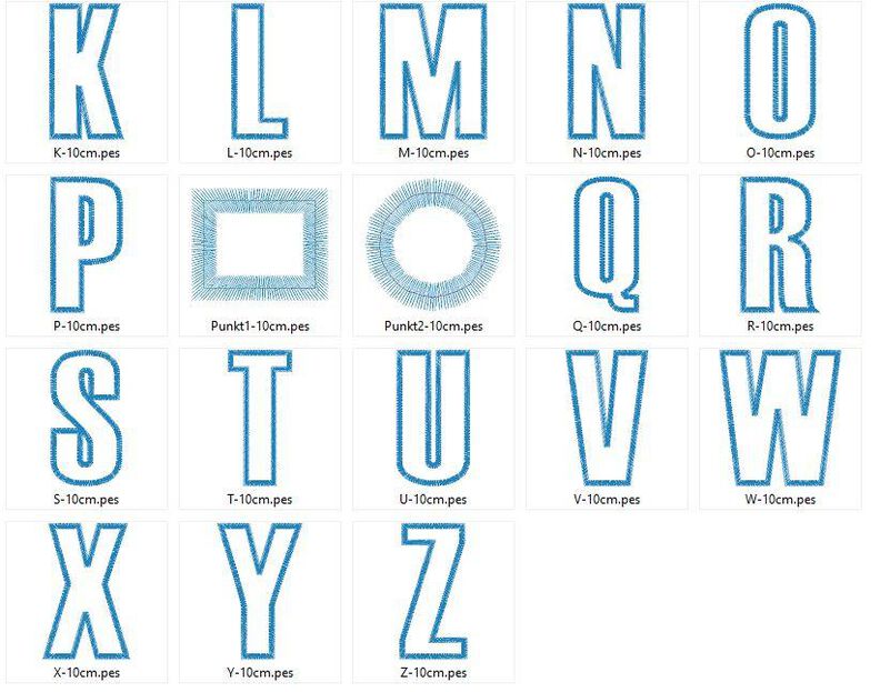 10cm Buchstaben schmal + Zahlen Stickdatei Alphabet Zahl image number 4