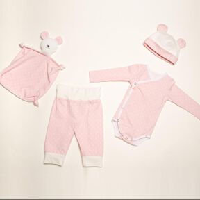 Baby Set Wickelbody, Hose, Mütze und Kuscheltier