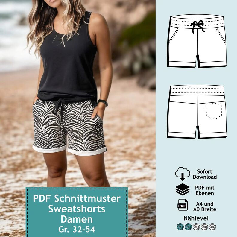 Sweatshort Eva, Gr. 32 – 54 Schnittmuster mit Ebenen image number 1